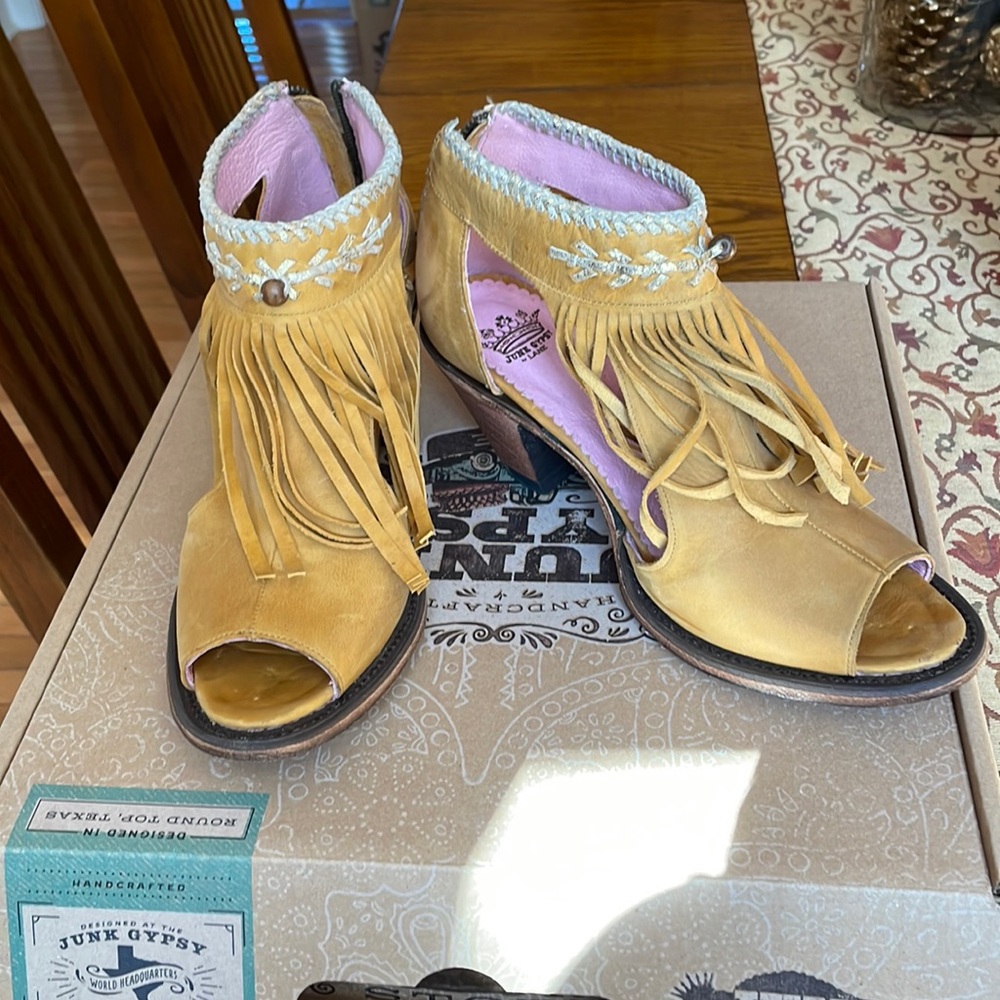 Junk Gypsy Open toe fringe ankle boot